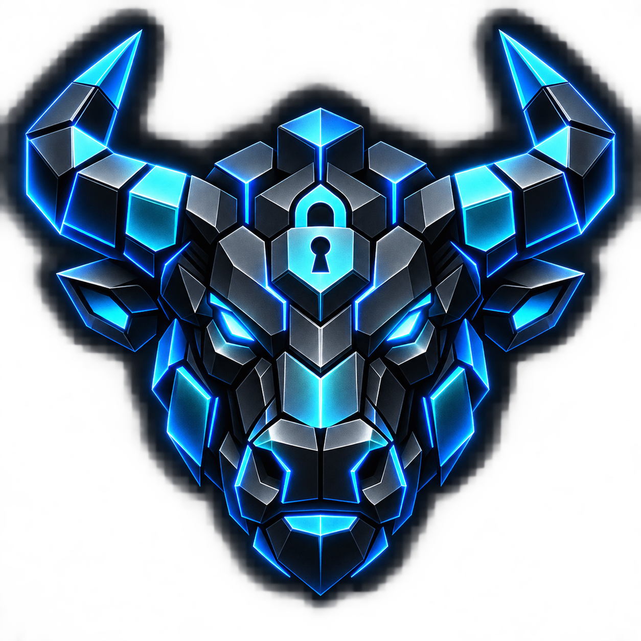 VETRA robotic bull emblem with blockchain armor and a lock